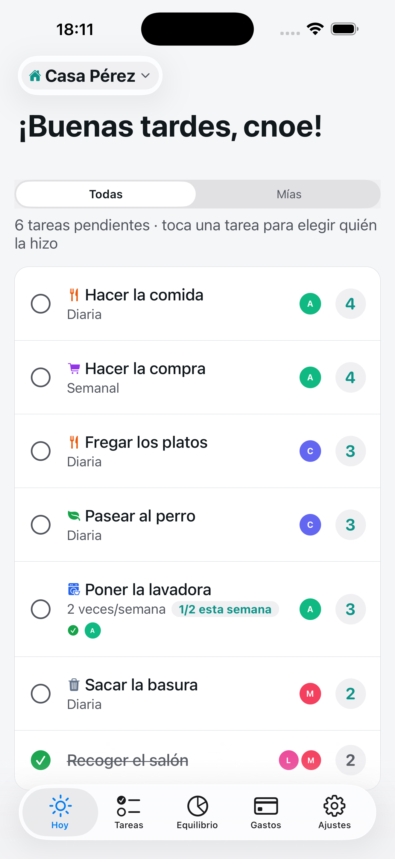 Pantalla Hoy de nntask